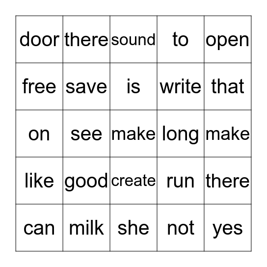Sight Words BINGO Card