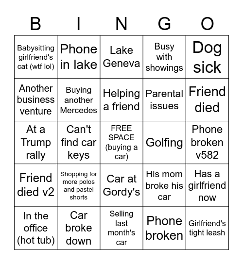 Where's Wesley? Bingo Card