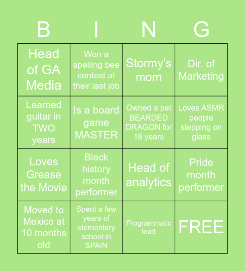 New Hire Bingo 9 Bingo Card