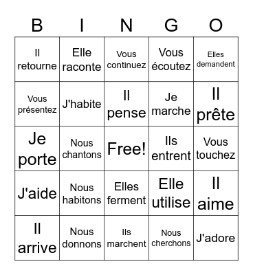 -ER verbs - Present Bingo Card