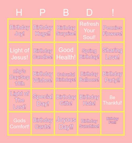 nhp's birthday party Bingo Card