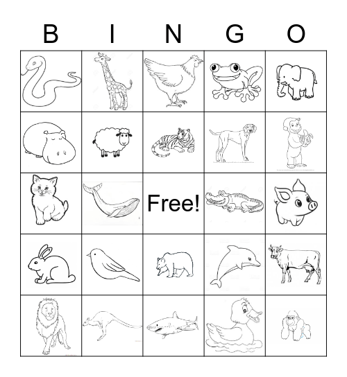 Brendons Animal Bingo Card