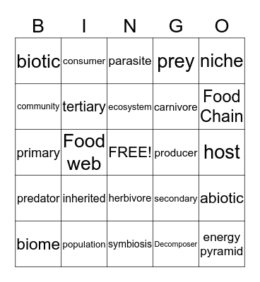 Life Science  Bingo Card