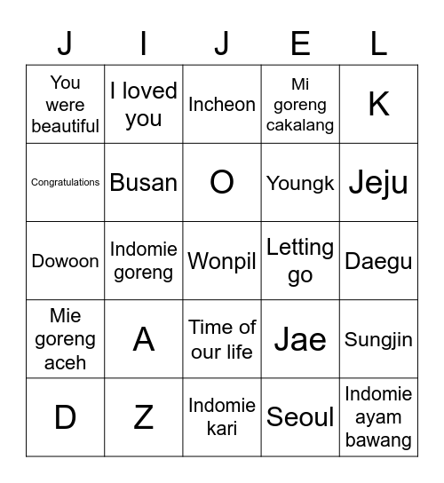 Punya Jijel Bingo Card