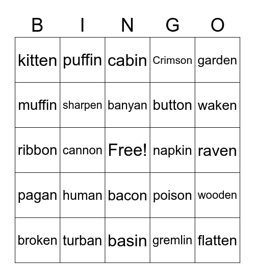 TH03 U3 Phonics Bingo Card