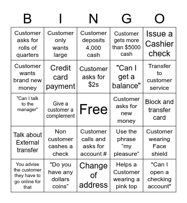 Banking Bingo Card