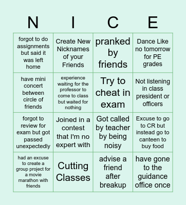 Personality Bingo Card