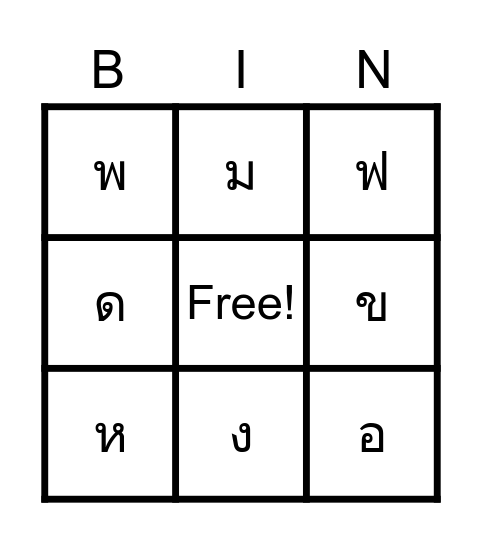 พยัญชนะไทย Bingo Card