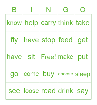 Past Verbs 4 Bingo Card