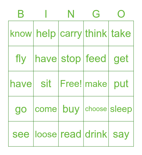Past Verbs 4 Bingo Card