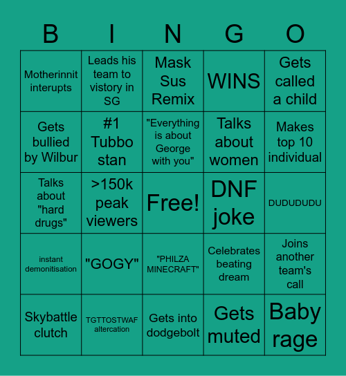 TommyInnit MCC17 Bingo Card