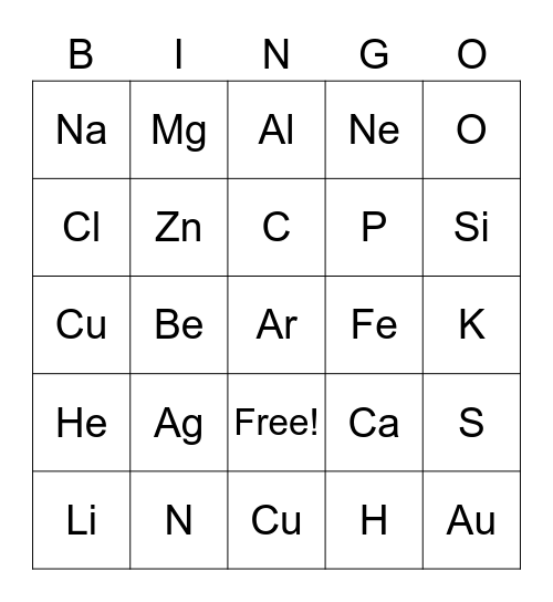 Periodic table bingo! Bingo Card