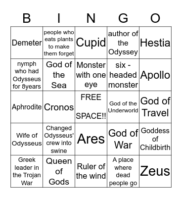 THE ODYSSEY !!! Bingo Card