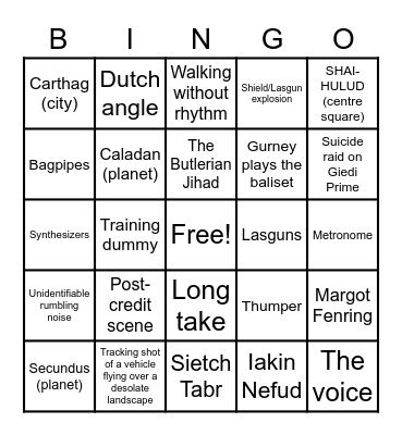 DUNEMAGGEDON Bingo Card