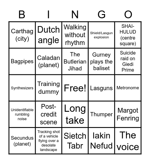 DUNEMAGGEDON Bingo Card