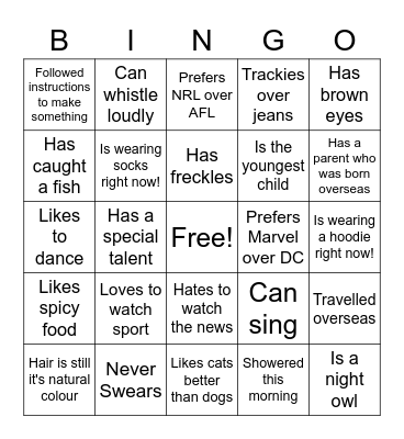 GETTING TO KNOW YOU Bingo Card