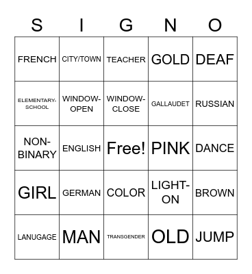 Sign-O Bingo Card