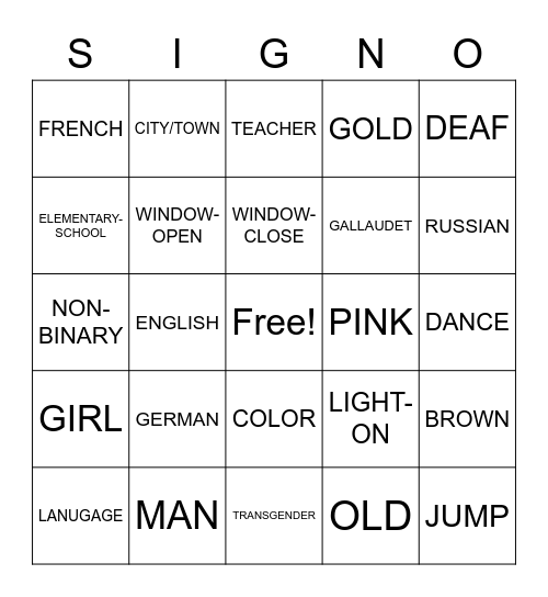 Sign-O Bingo Card