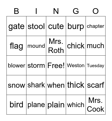 Phonics Professor Bingo Card