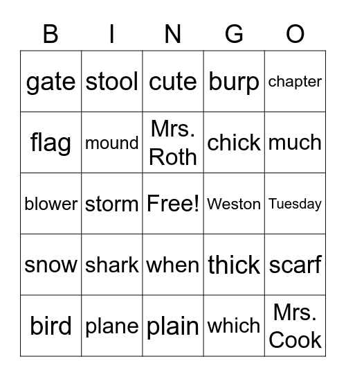 Phonics Professor Bingo Card