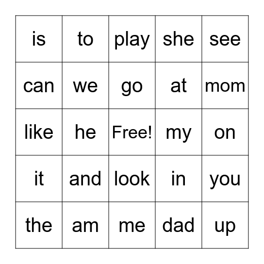 Kamden's Lv. 1,2 Words Bingo Card