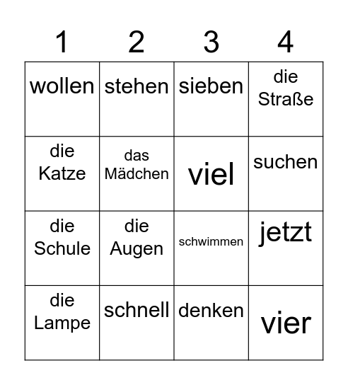 Lernwörter BINGO! Bingo Card