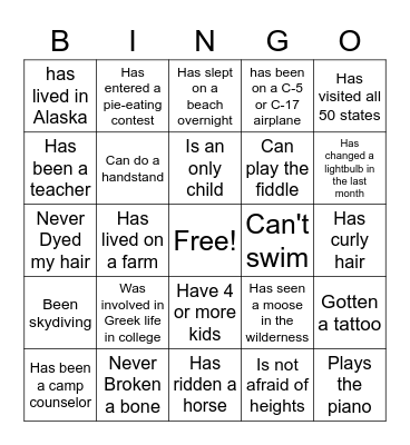 SED People Bingo Card