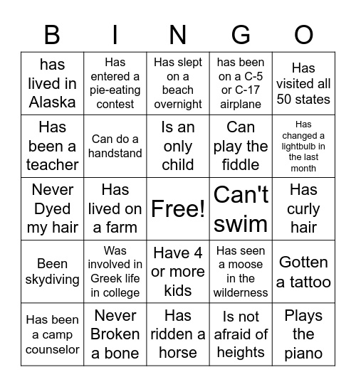 SED People Bingo Card