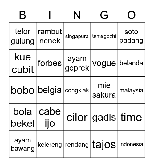 Punya Caka Bingo Card