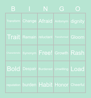 Vocabulary Bingo Card