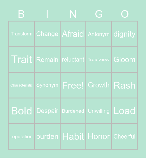 Vocabulary Bingo Card