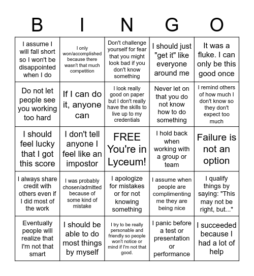 Impostor Syndrome Bingo Card