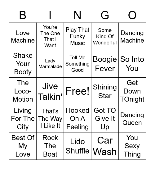 70s Cover All Bingo Card