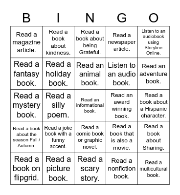 The Book Reading Challenge Bingo Card