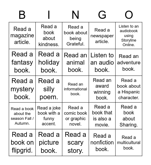 The Book Reading Challenge Bingo Card