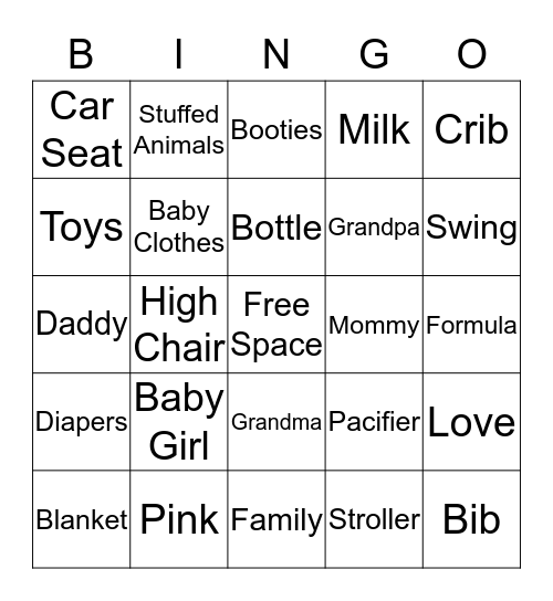 Kristian Baby Shower Bingo Card