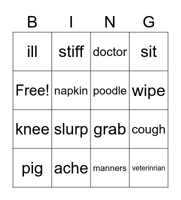 Vocabulary Bingo Card