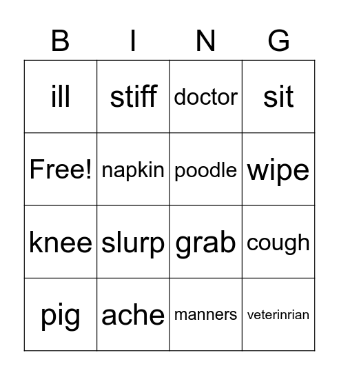 Vocabulary Bingo Card