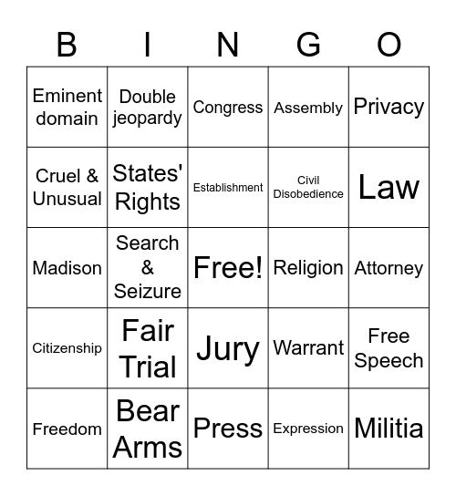 Constitution and Citizenship Day 2021 Bingo Card