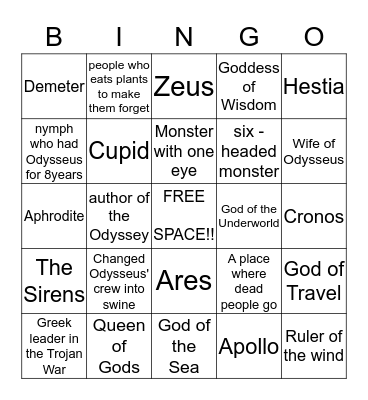 THE ODYSSEY !!! Bingo Card