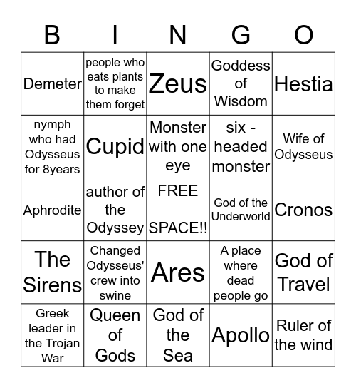 THE ODYSSEY !!! Bingo Card