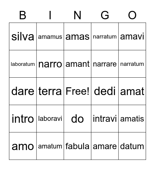 Latin for Children Chapter 1 Bingo Card