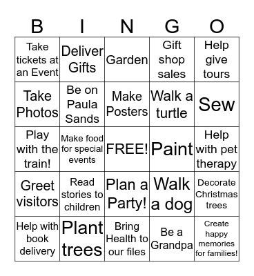 Volunteer Fair BINGO Card