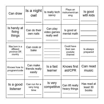 Find someone who... Bingo Card