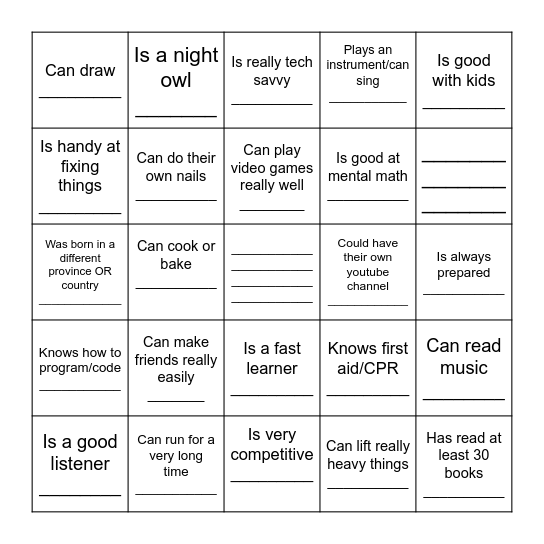 Find someone who... Bingo Card