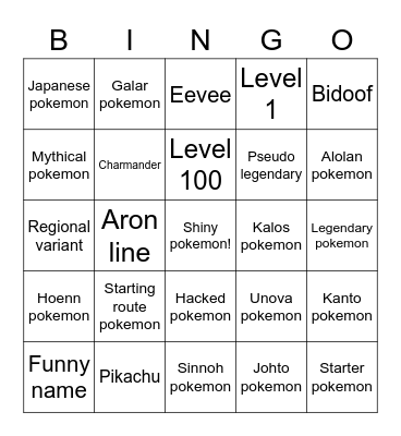 Mystery gift pokemon Bingo Card