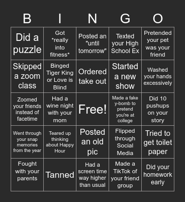 QUARANTINE BINGO Card