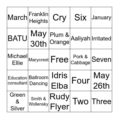 Shayla's Bridal Shower Bingo Card