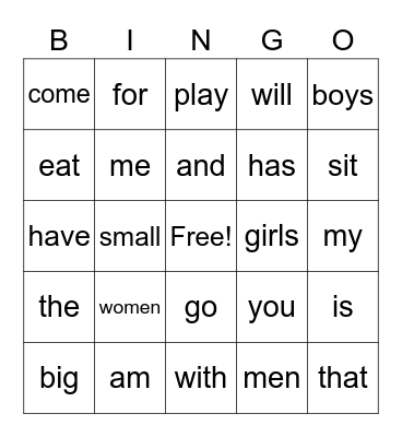 Fun Sight Words Bingo Card