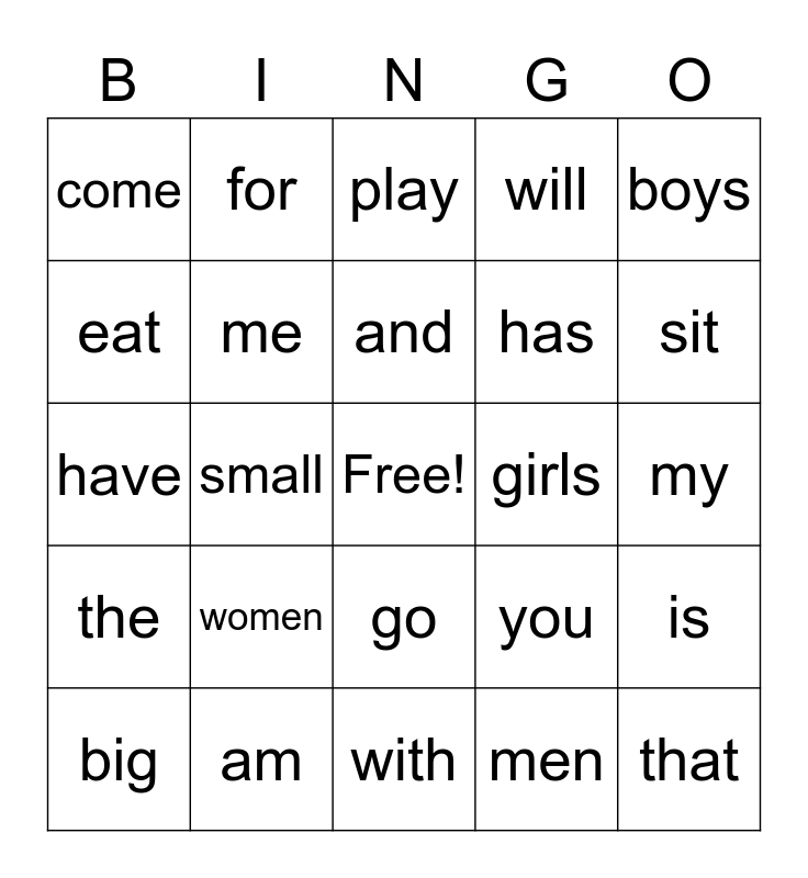 Fun Sight Words Bingo Card